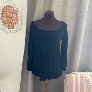 Rue 21 Black Smocked off The Shoulder - Gathered Long Sleeve Blouse - Jr Medium